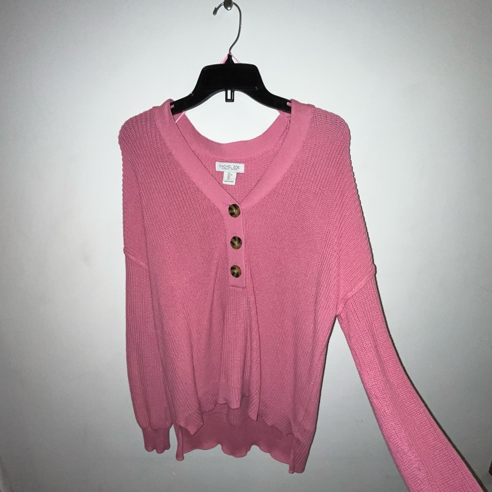 PINK SWEATER WITH CHEETAH BUTTON DETAILS!